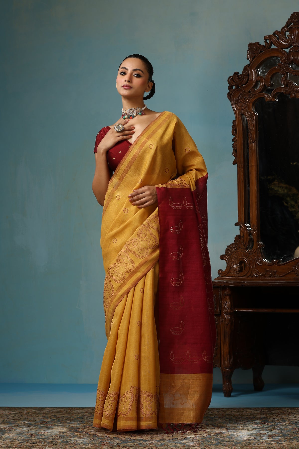 Gardenia Handwoven Mustard Kosa Silk Mark Saree
