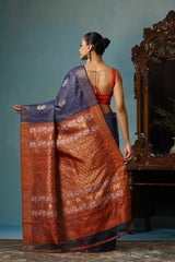 Azalea Handwoven Navy Blue Kosa Silk Mark Saree