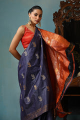 Azalea Handwoven Navy Blue Kosa Silk Mark Saree