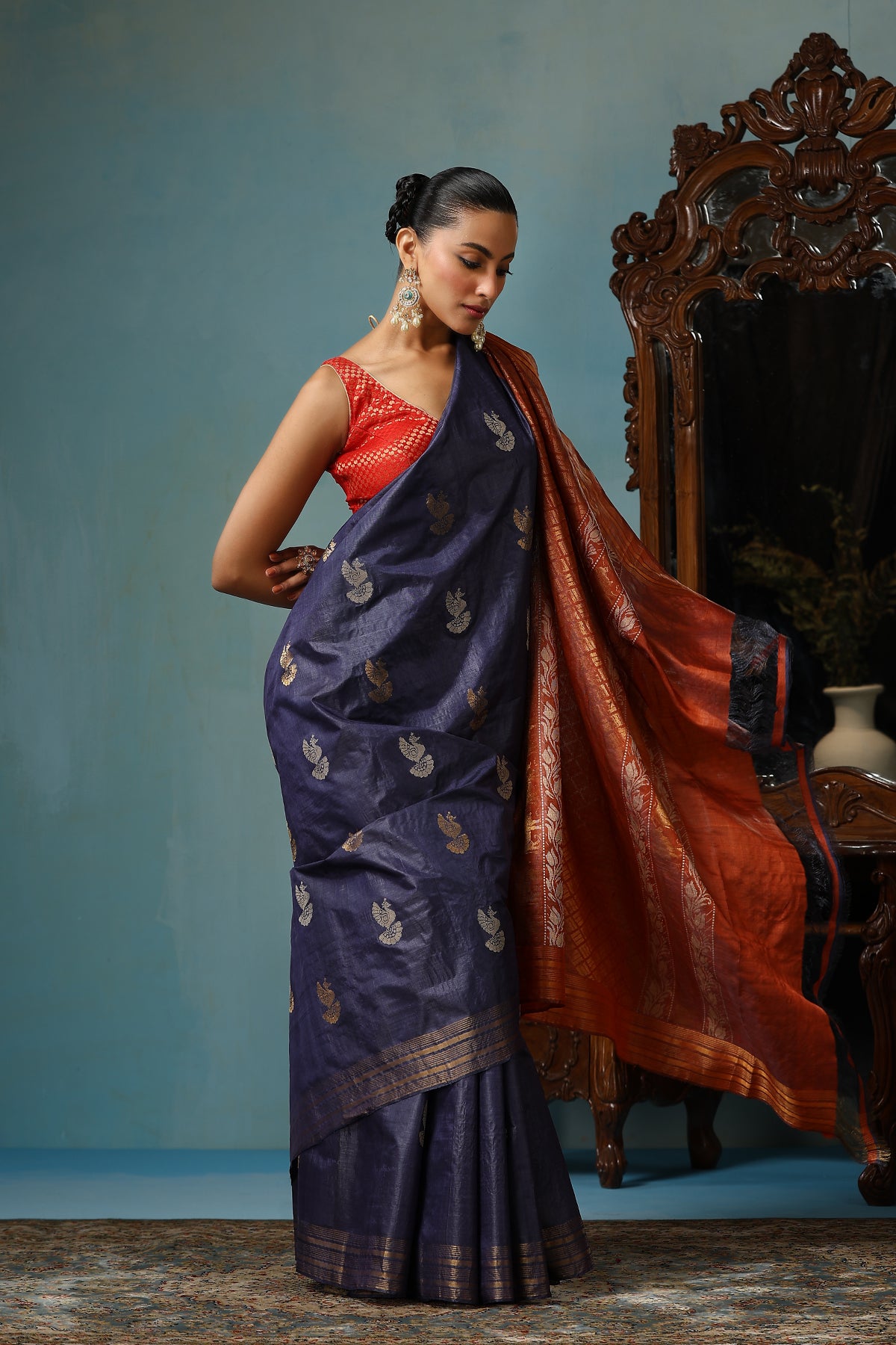 Azalea Handwoven Navy Blue Kosa Silk Mark Saree