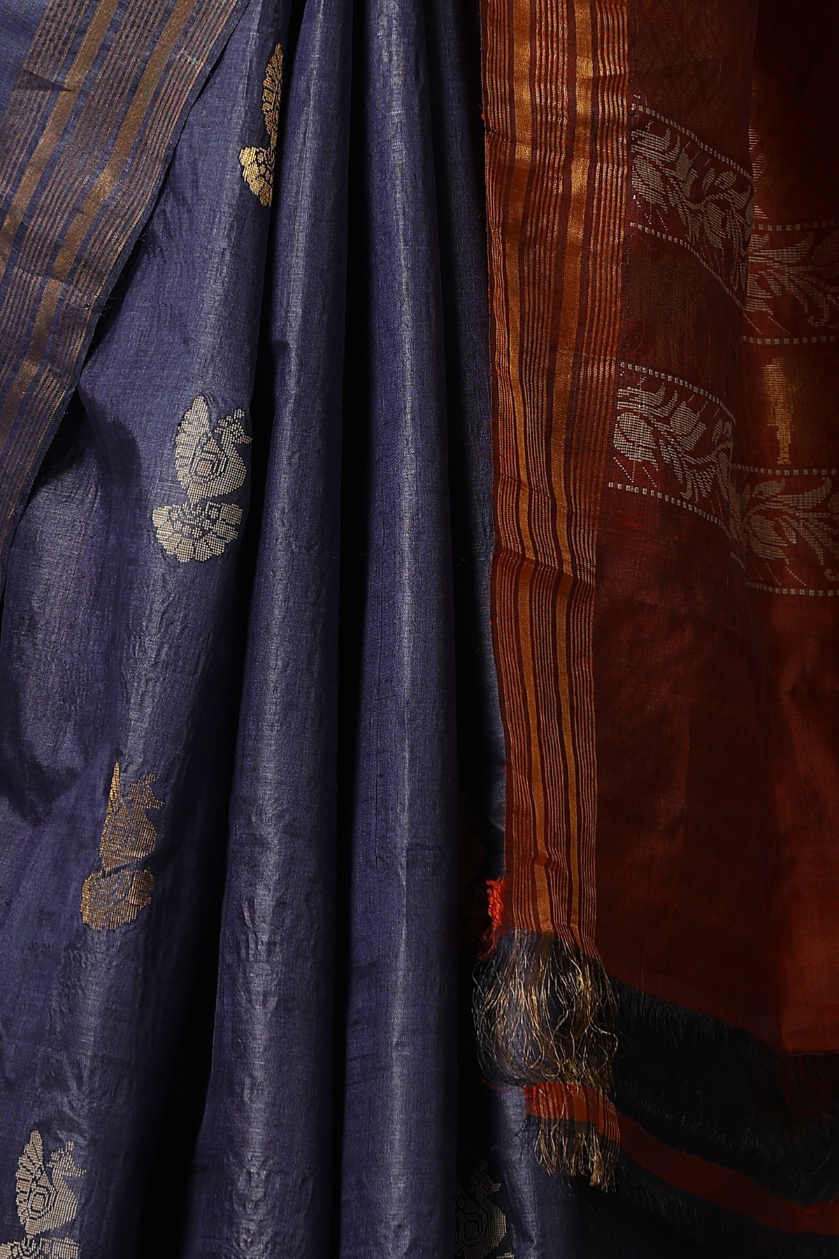 Azalea Handwoven Navy Blue Kosa Silk Mark Saree