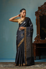 Camellia Handwoven Dark Grey Kosa Silk Mark Saree