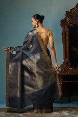 Camellia Handwoven Dark Grey Kosa Silk Mark Saree