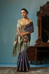 Primayi Handwoven Purplish Grey Kosa Silk Mark Saree