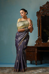 Primayi Handwoven Purplish Grey Kosa Silk Mark Saree
