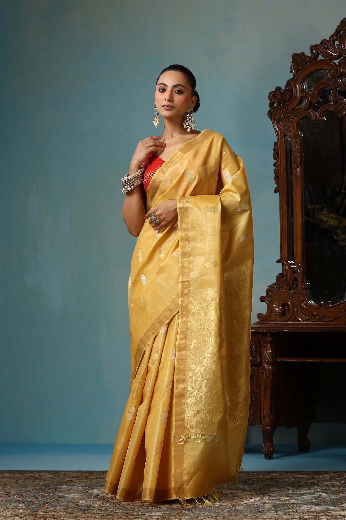 Marigold Handwoven Gold Kosa Silk Mark Saree