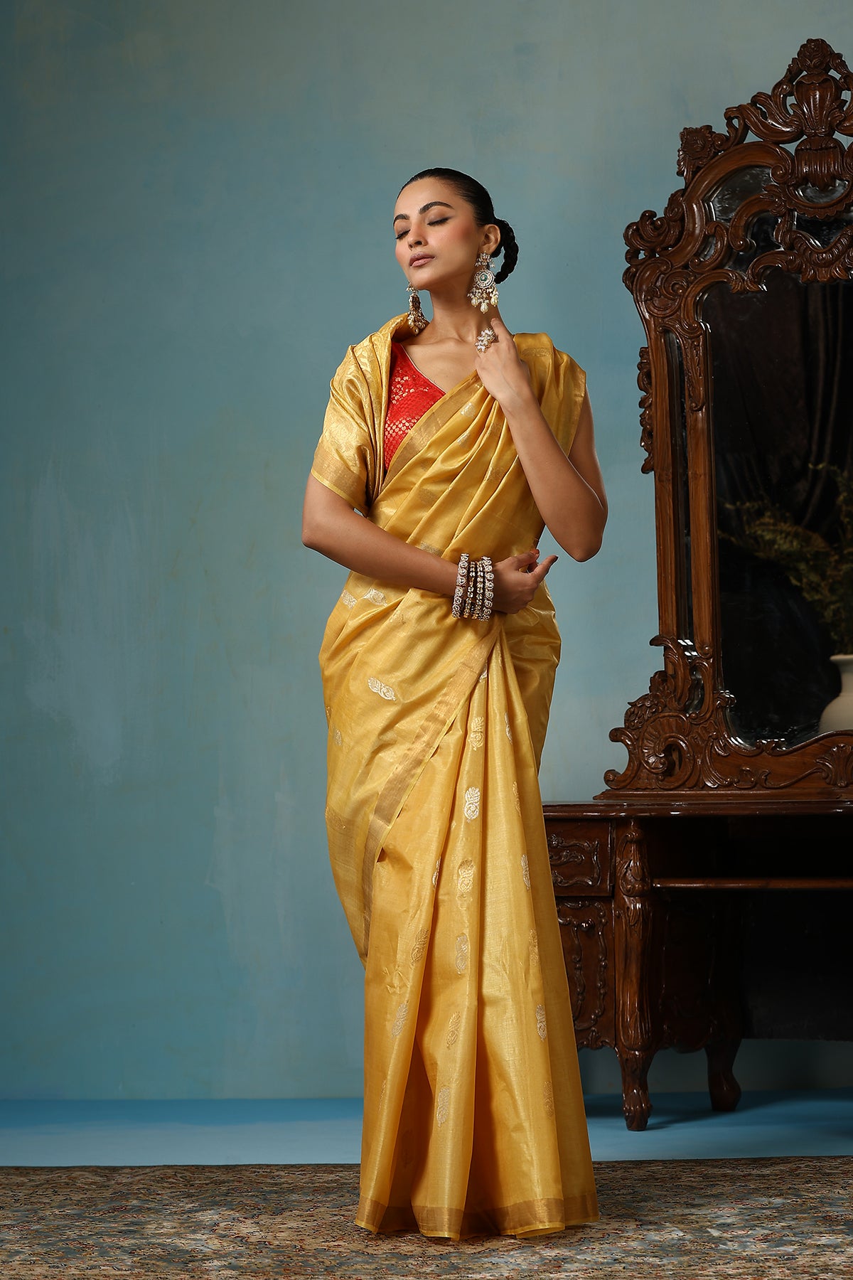 Marigold Handwoven Gold Kosa Silk Mark Saree