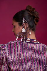 Dark purple Fully embellished Ajrakh lehenga and jacket with bralette