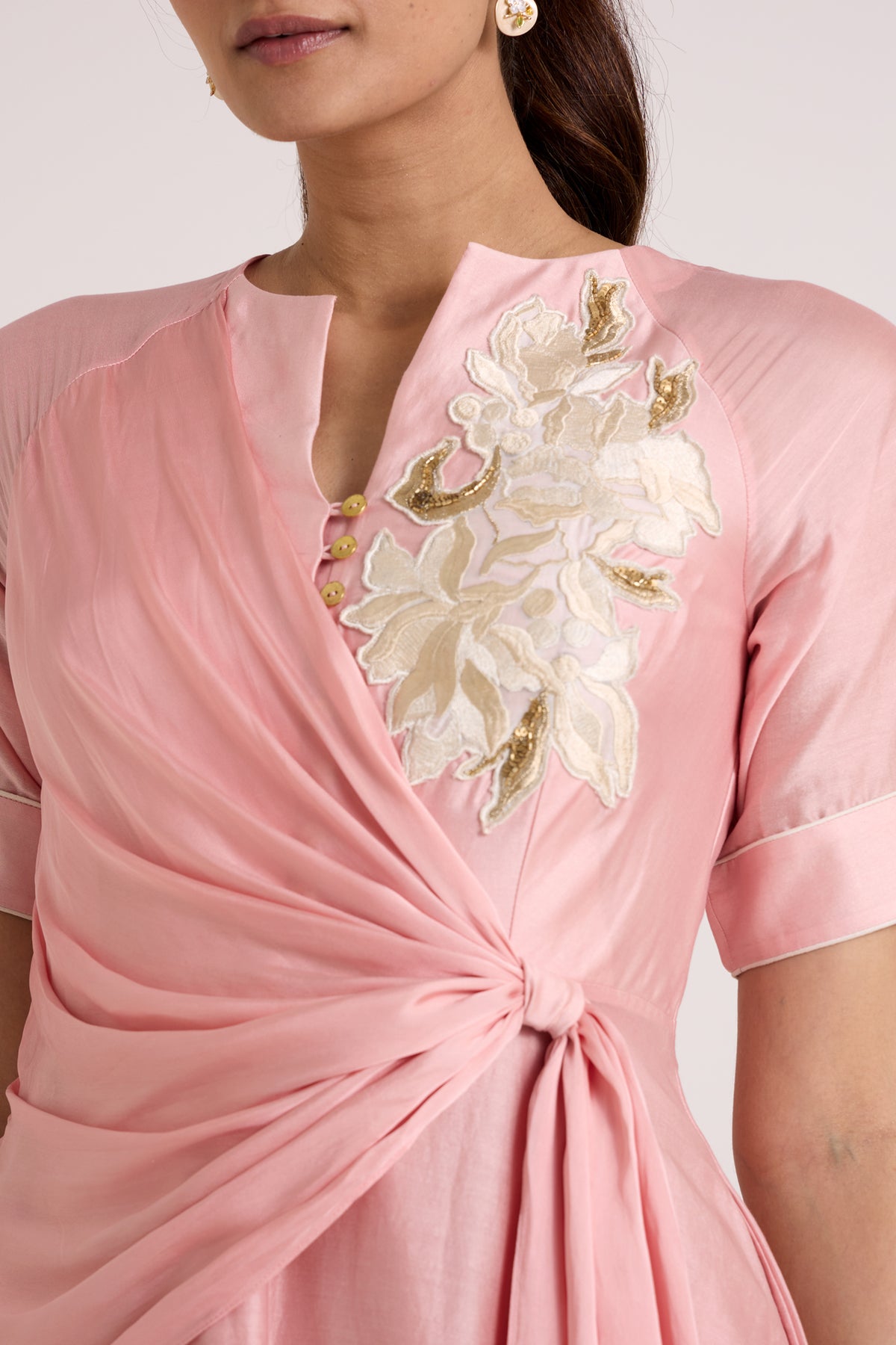 Ice Pink Raizin - Crossover Scarf Midi Dress