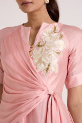 Ice Pink Raizin - Crossover Scarf Midi Dress