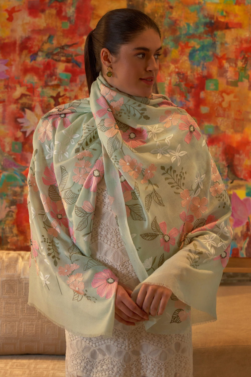 Dewey Garden | Embroidered Pure Cashmere Stole