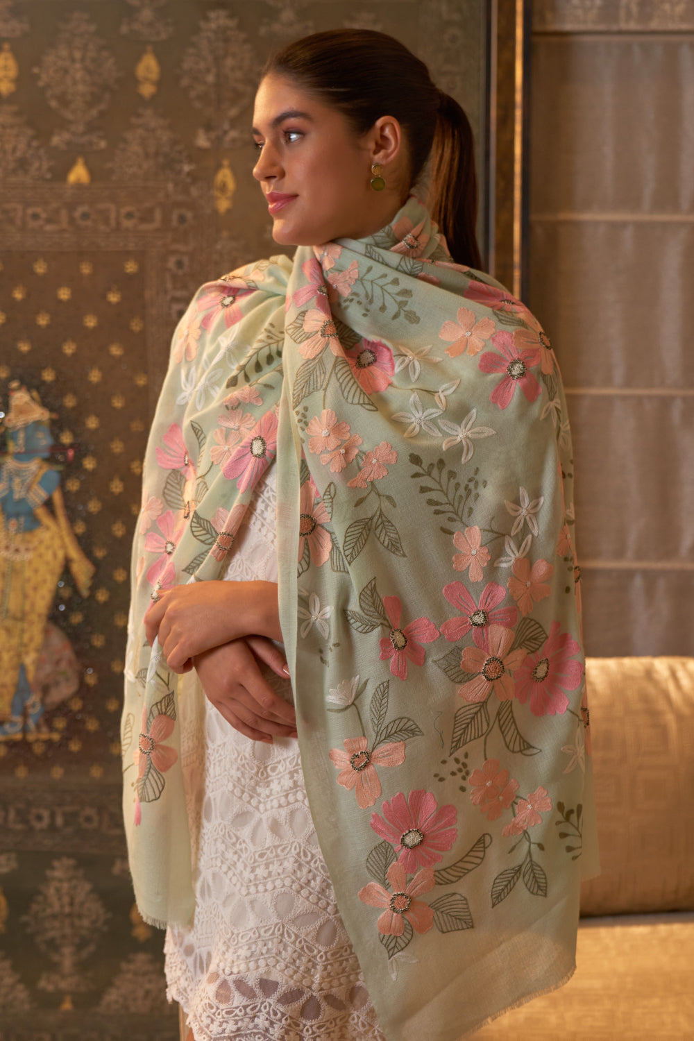 Dewey Garden | Embroidered Pure Cashmere Stole