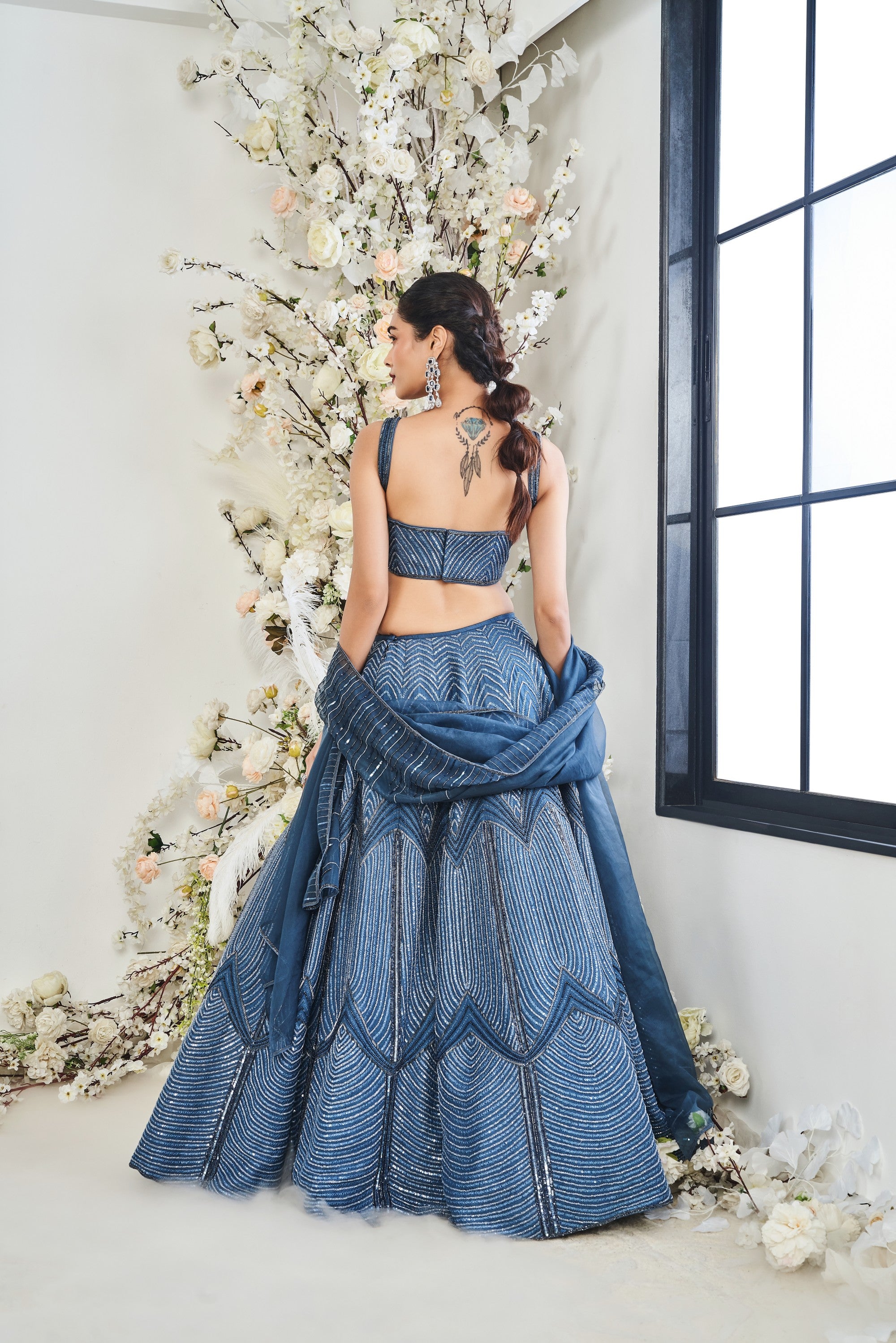 Blue Wood Bridal Lehenga Set