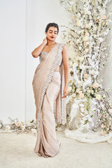 Pearl Embroidered Draped Saree Set