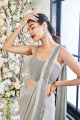 Crystal Embroidered Draped Saree Set