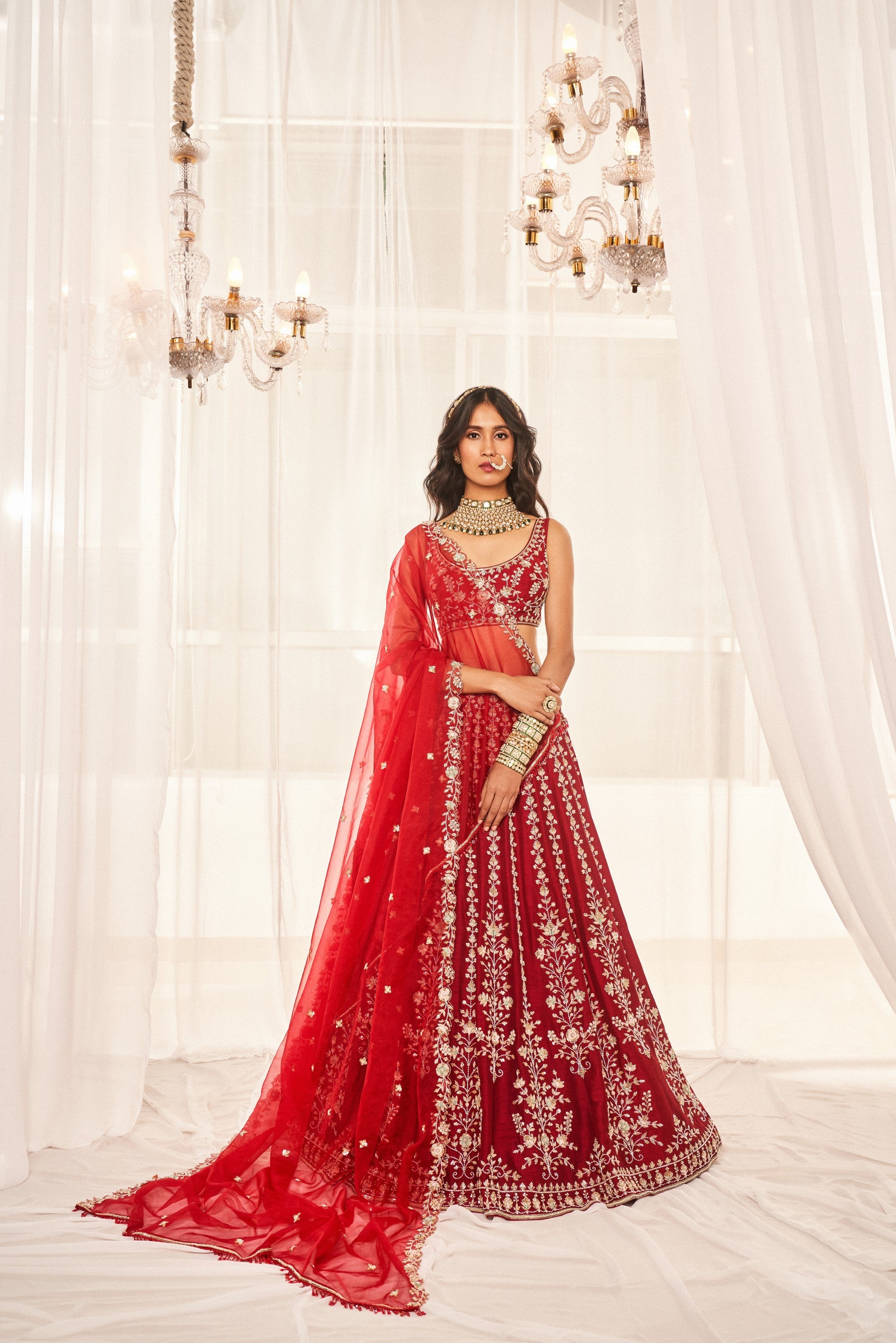 CHERRY RED LEHENGA SET