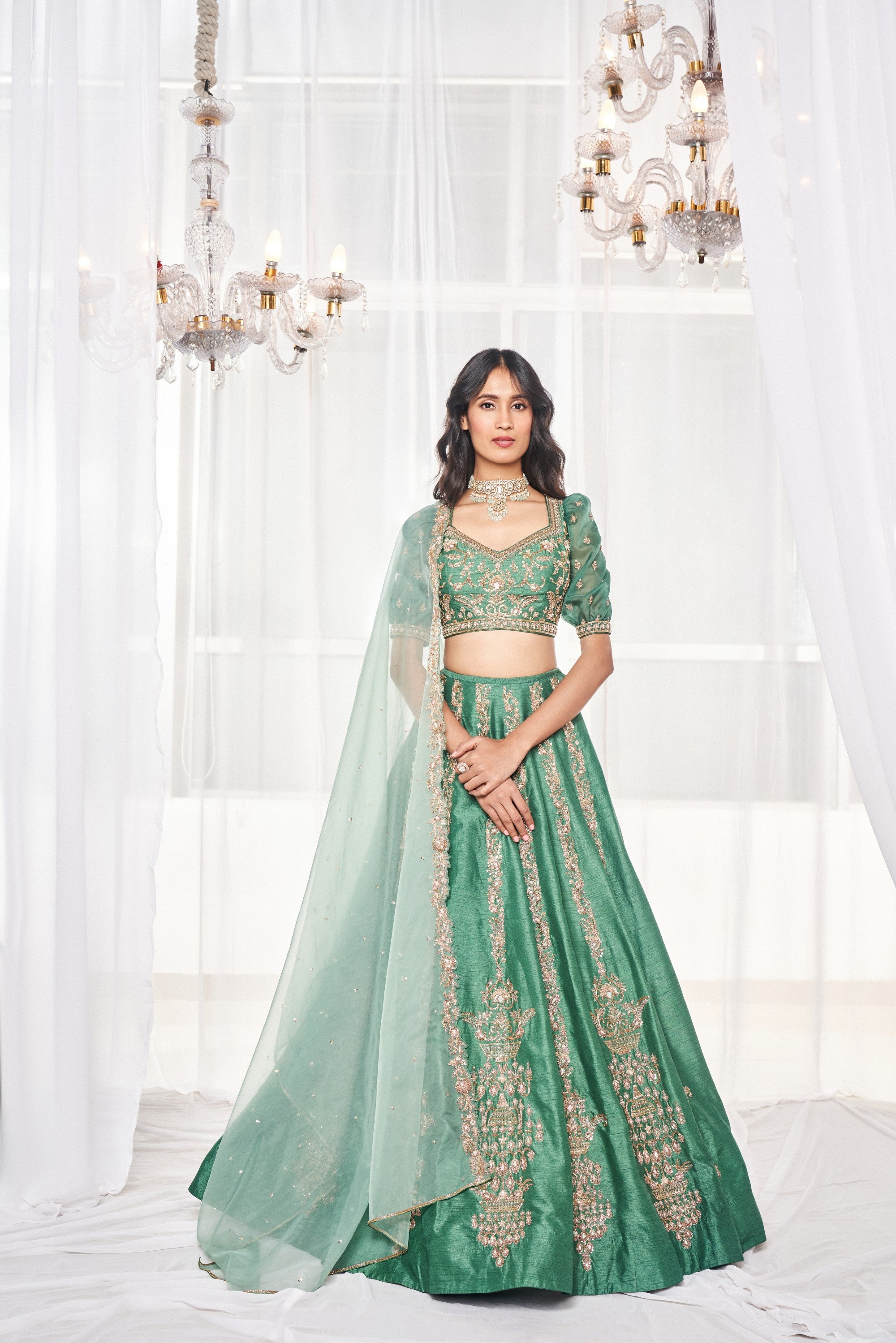 Teal Leola  Lehenga with top