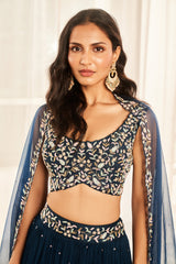 TEAL BLUE Chiffon LEHENGA SET