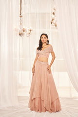 Blush Pink Layered Lehenga Set