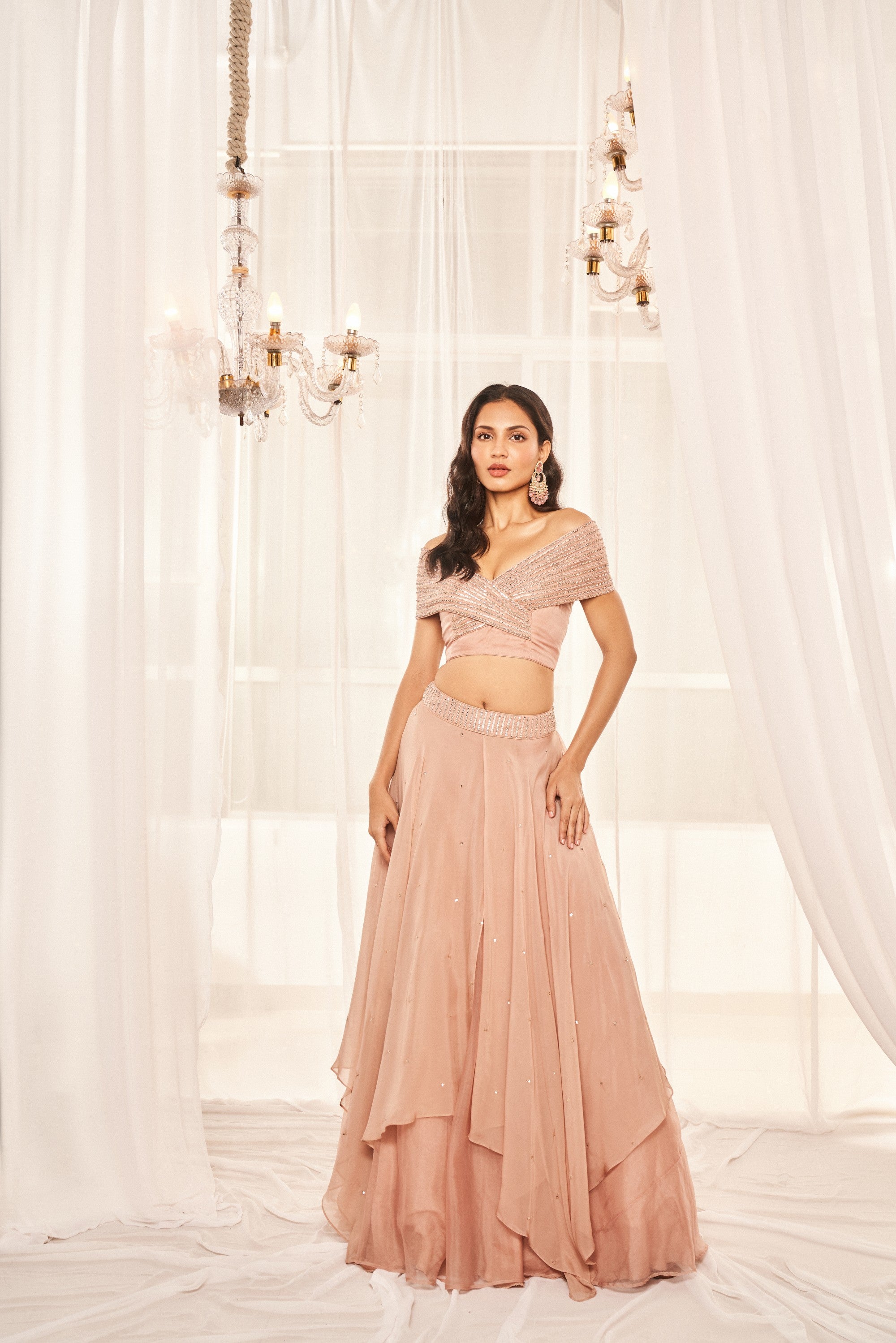 Blush Pink Layered Lehenga Set