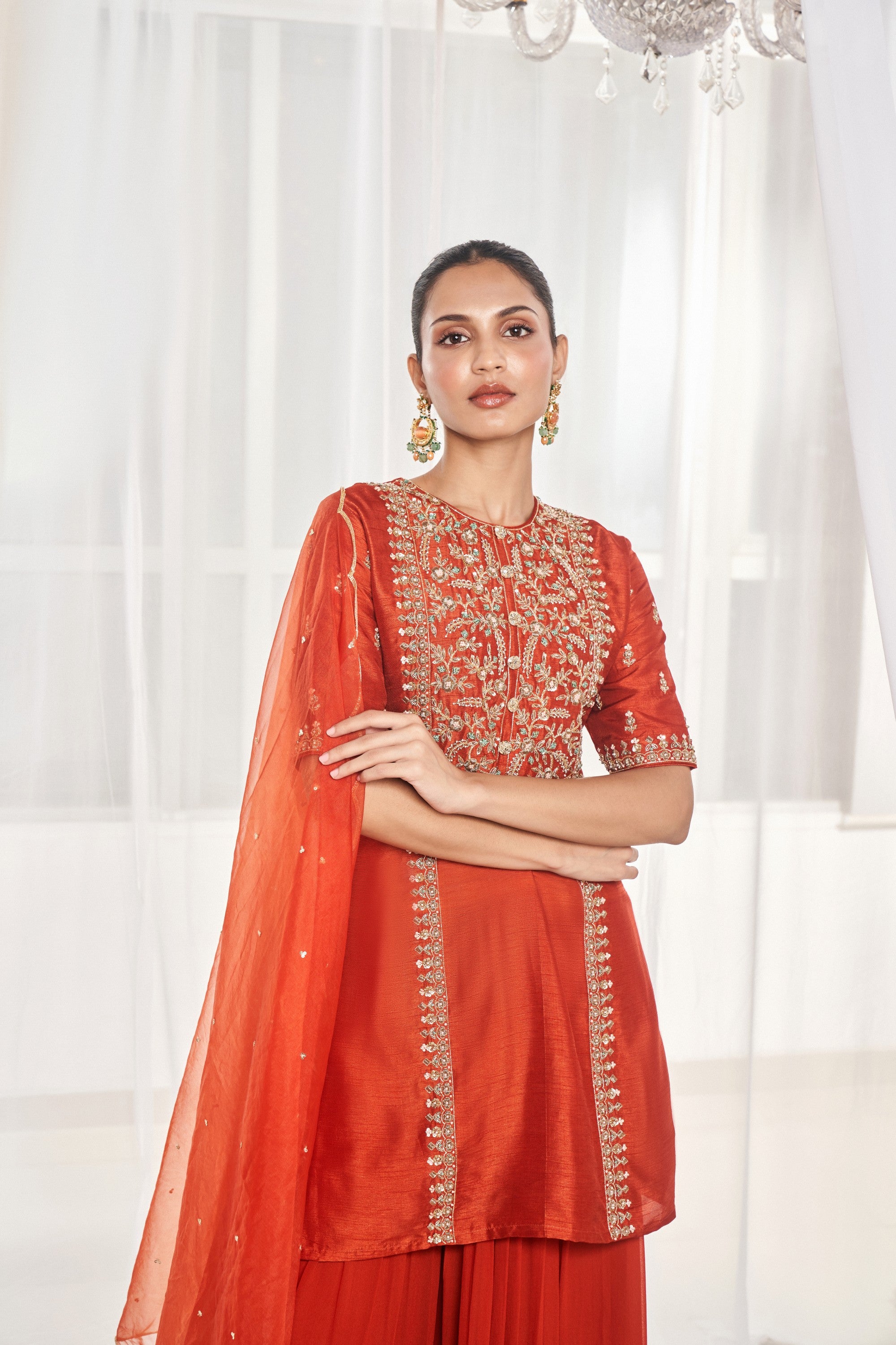 Burnt Orange Embroidered Pant Set