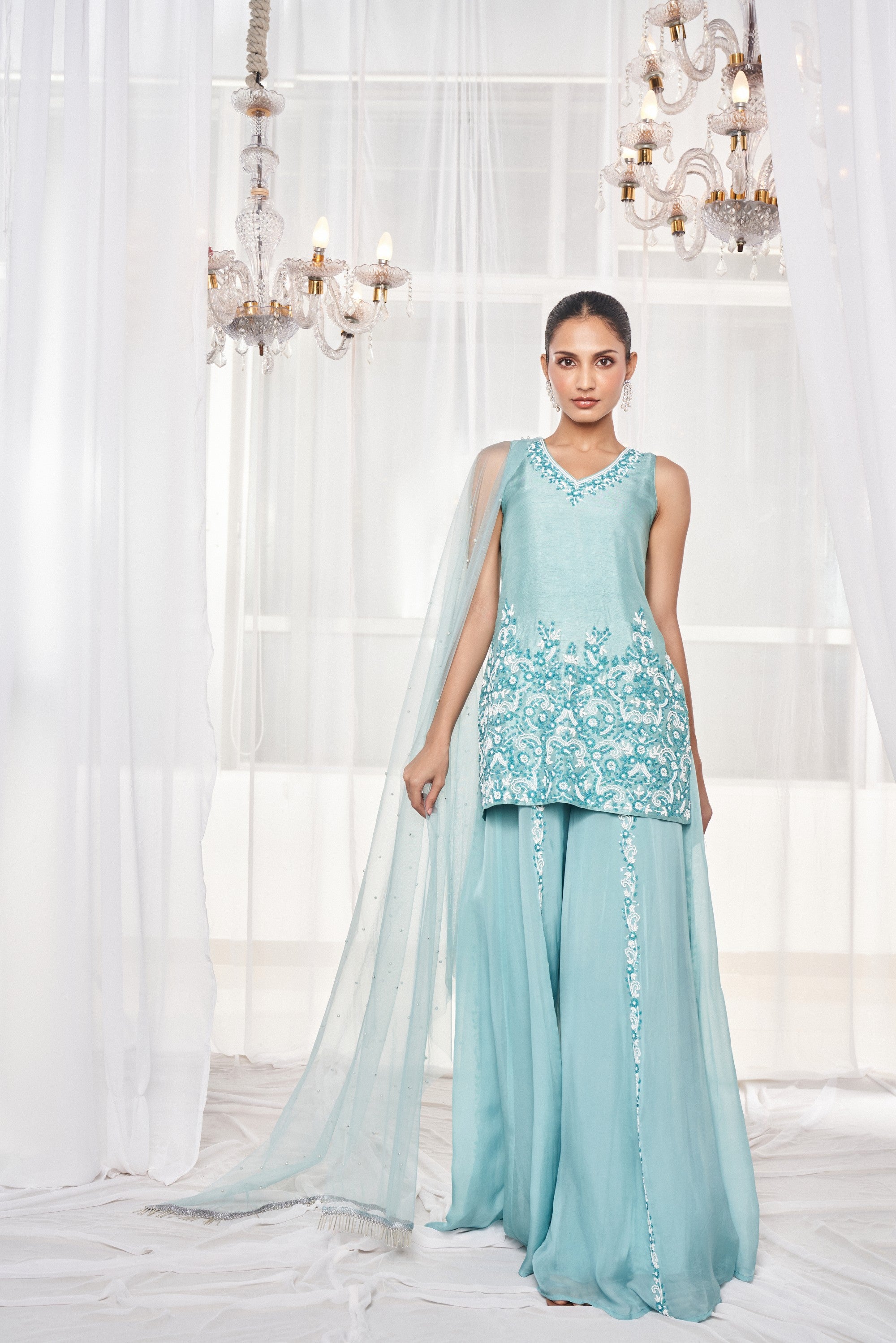 Candy Blue Embellished Pant Set