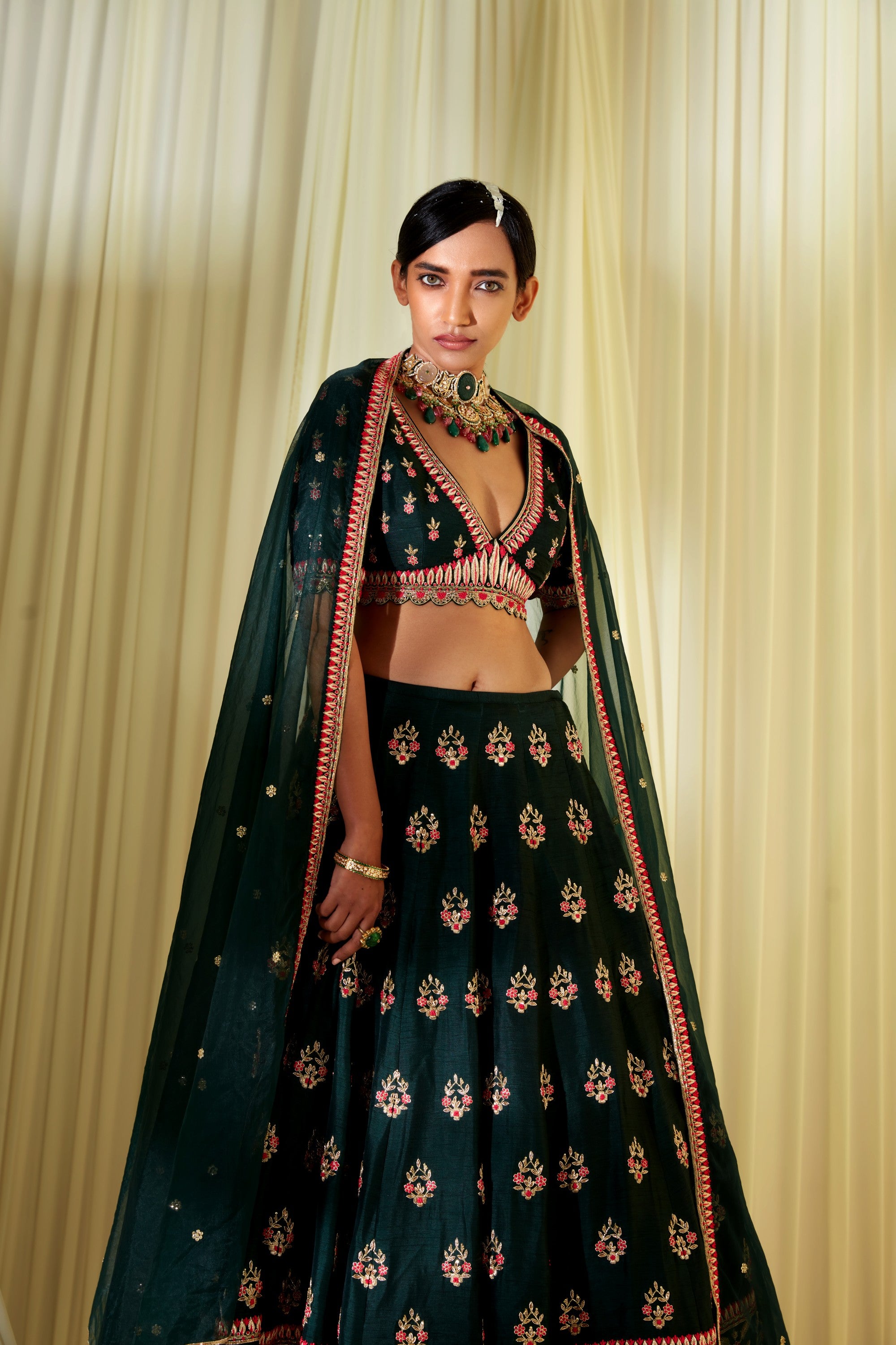 Bottle Green Bridal Lehenga Set