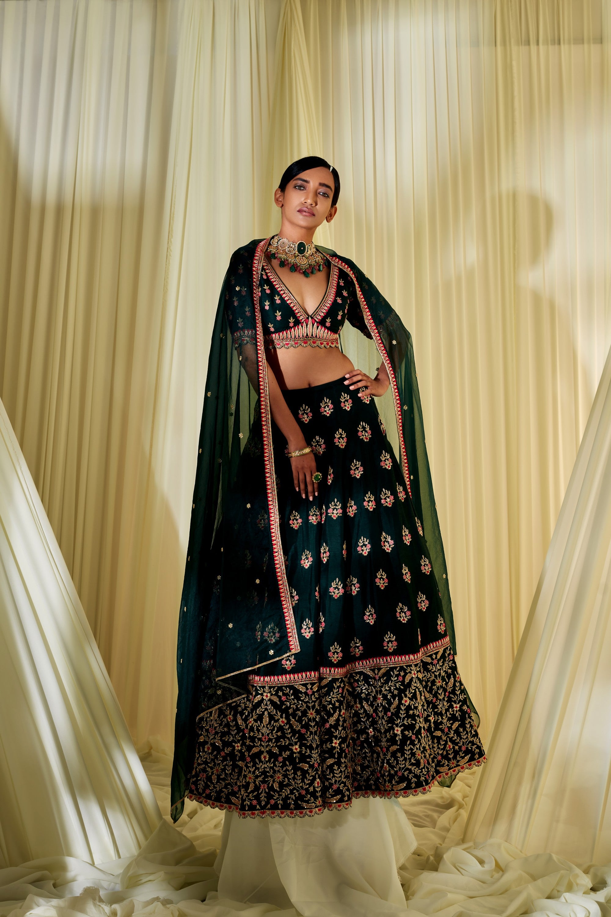 Bottle Green Bridal Lehenga Set