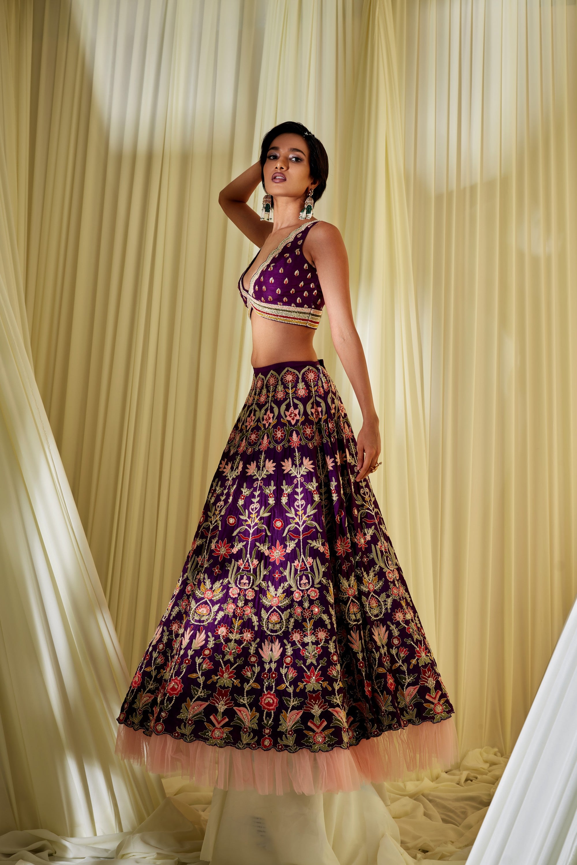 Multicolor Purple Bridal Lehenga Set