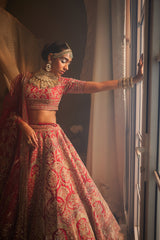 Red heavily embroidered lehenga