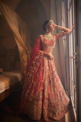 Red heavily embroidered lehenga