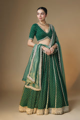 Emerald green benarasi butti lehenga blouse set