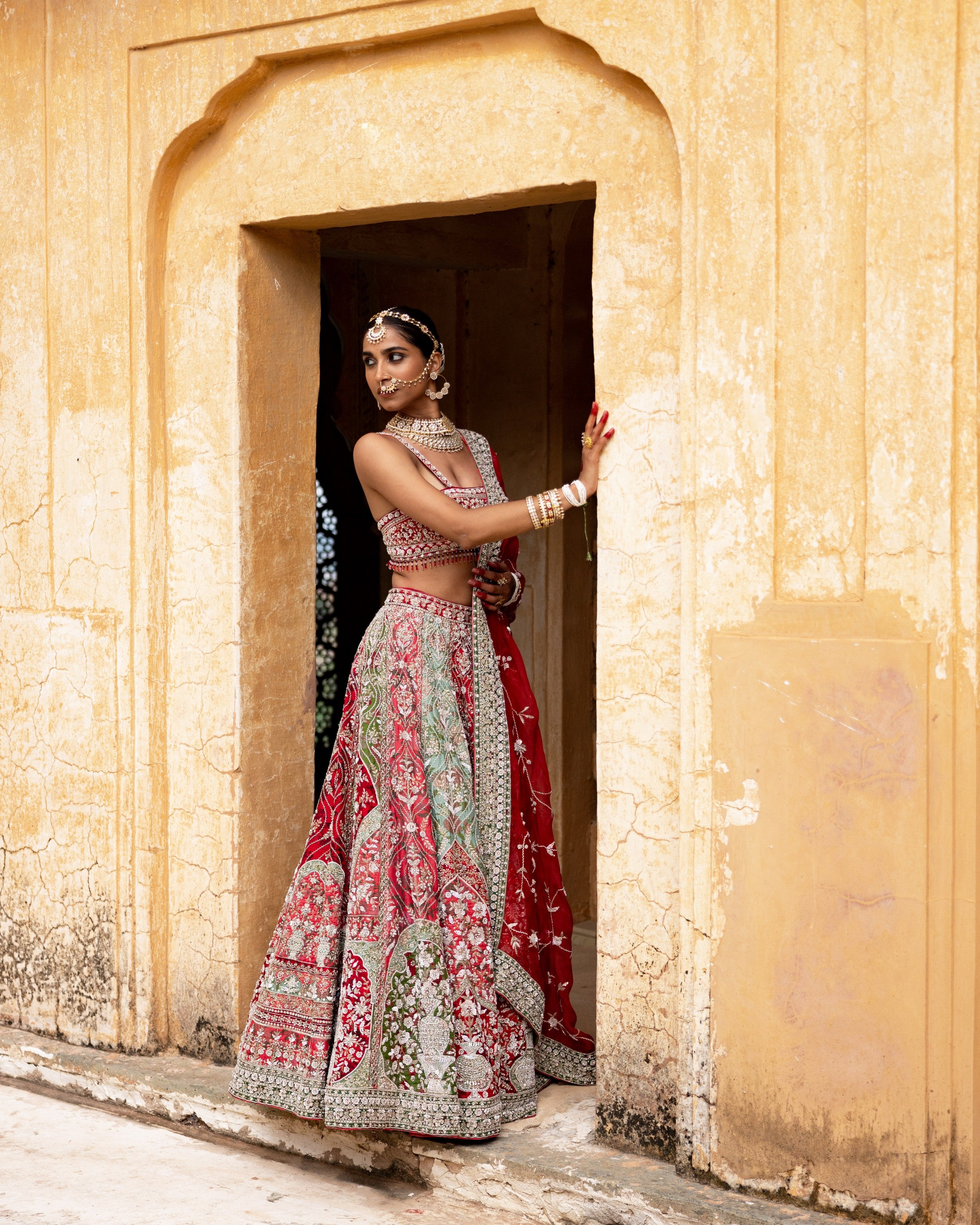 Eclipsed Ruby Wedding Lehenga