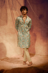 Deer Park -  Printed silk kurta with beige plain pants