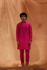 Dark Pink Tagai Kurta - Silk kurta with pants