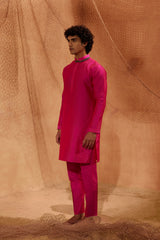 Dark Pink Tagai Kurta - Silk kurta with pants