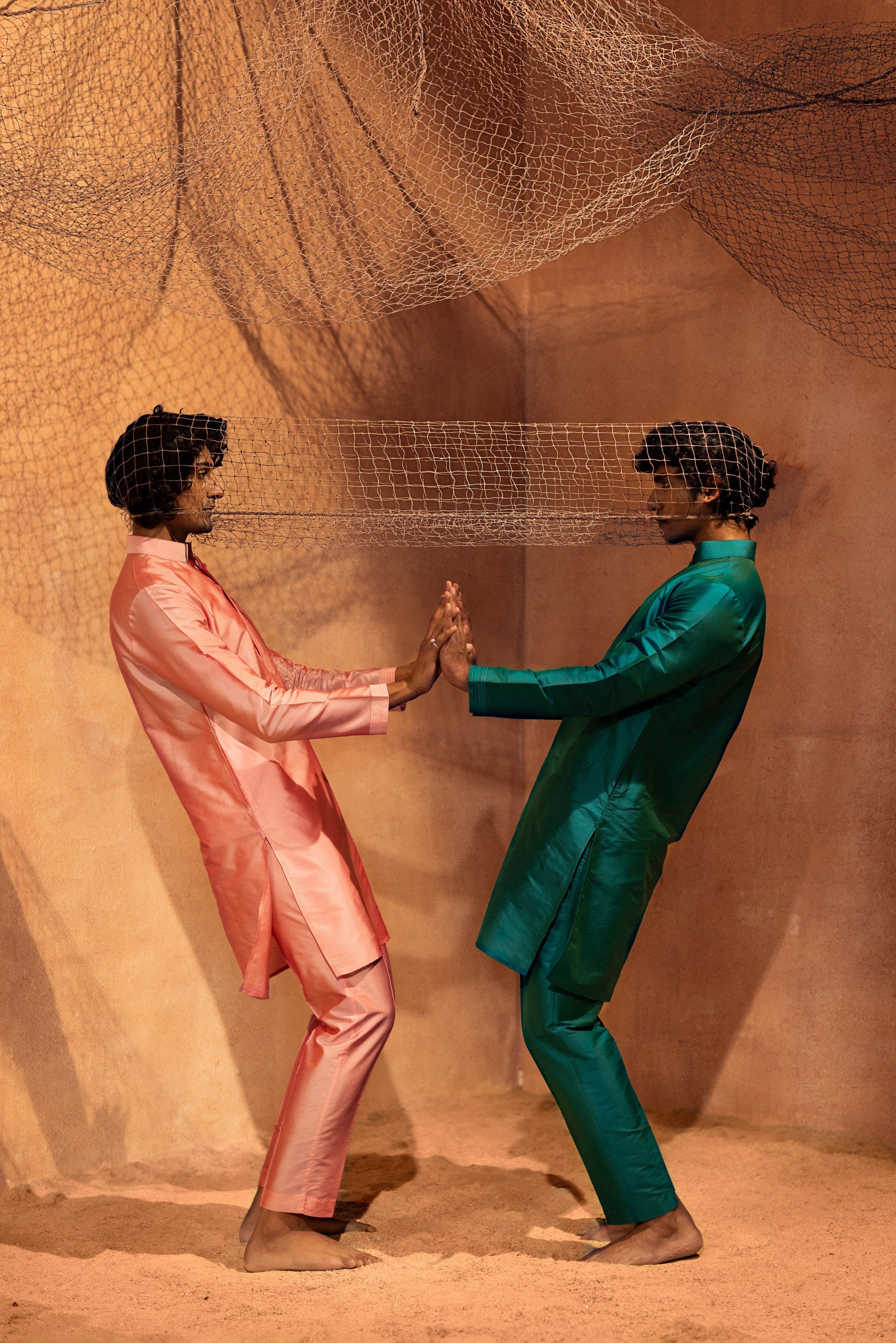 Light Pink Tagai Kurta - Silk kurta with pants