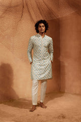 Aaina - Beige Mirror All over Silk With Foil Mirror Work Kurta With Pants