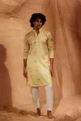 Flying Horses - Printed silk kurta with white plain pants