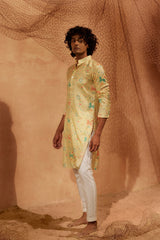Flying Horses - Printed silk kurta with white plain pants