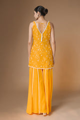 Sunset yellow floral embroidered kurta sharara set