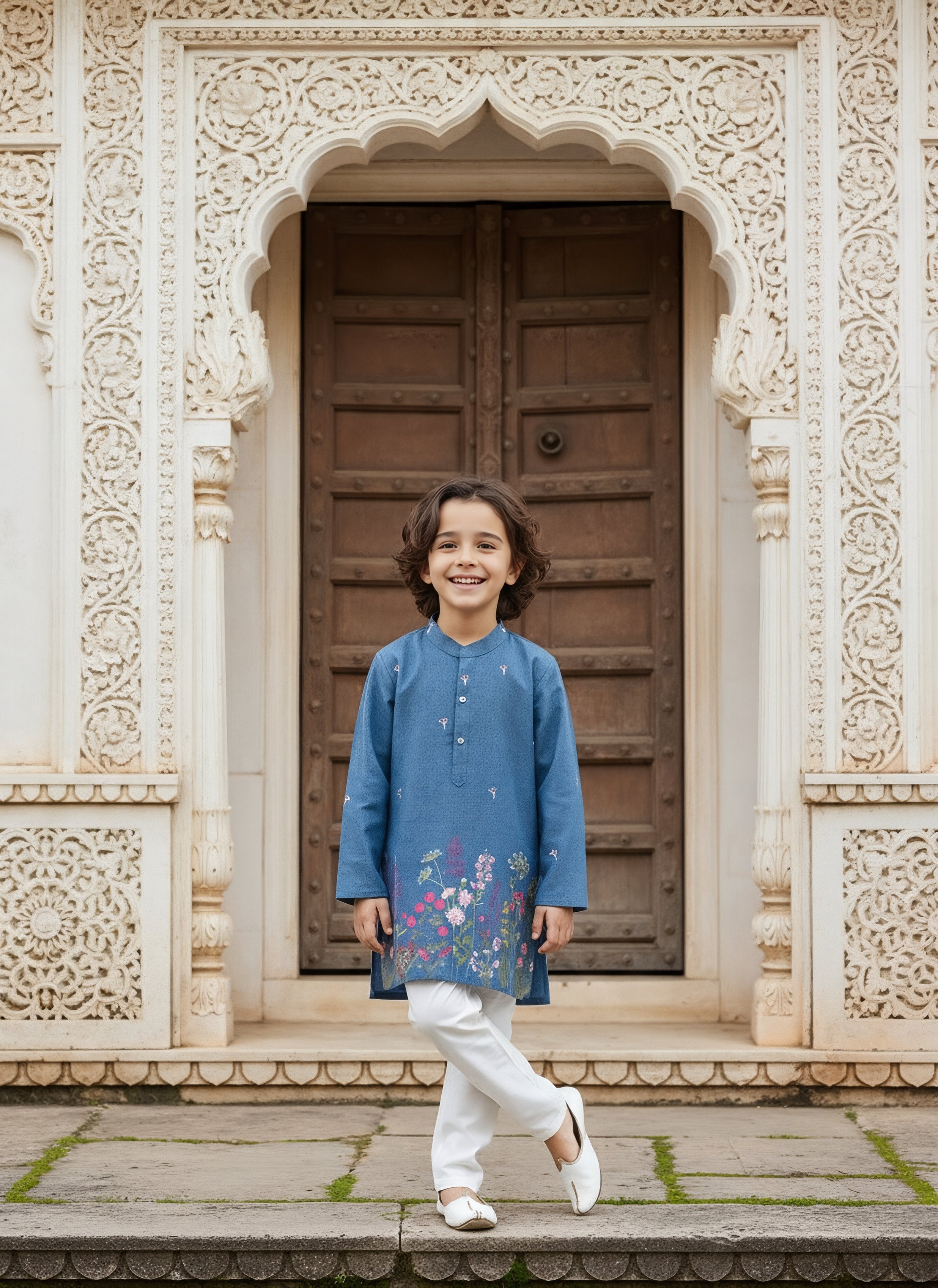 Blue Embroidered Kurta with Pant