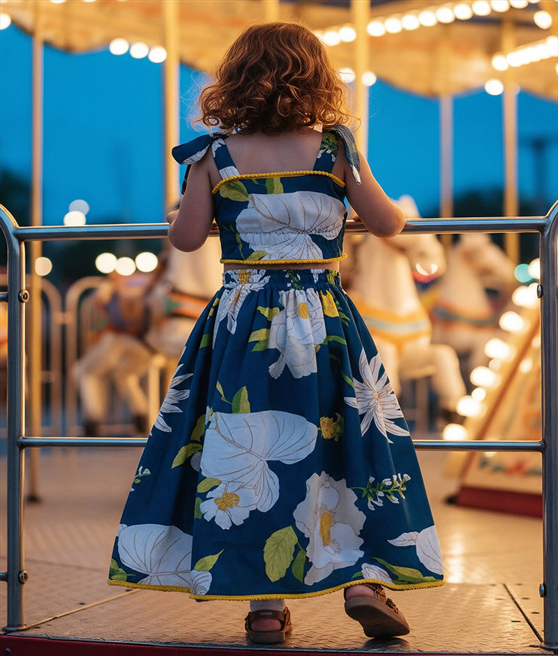 Blue Printed Top with Lehenga