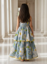 Light Blue Printed Peplum Top with Lehenga