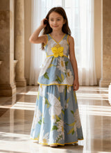 Light Blue Printed Peplum Top with Lehenga