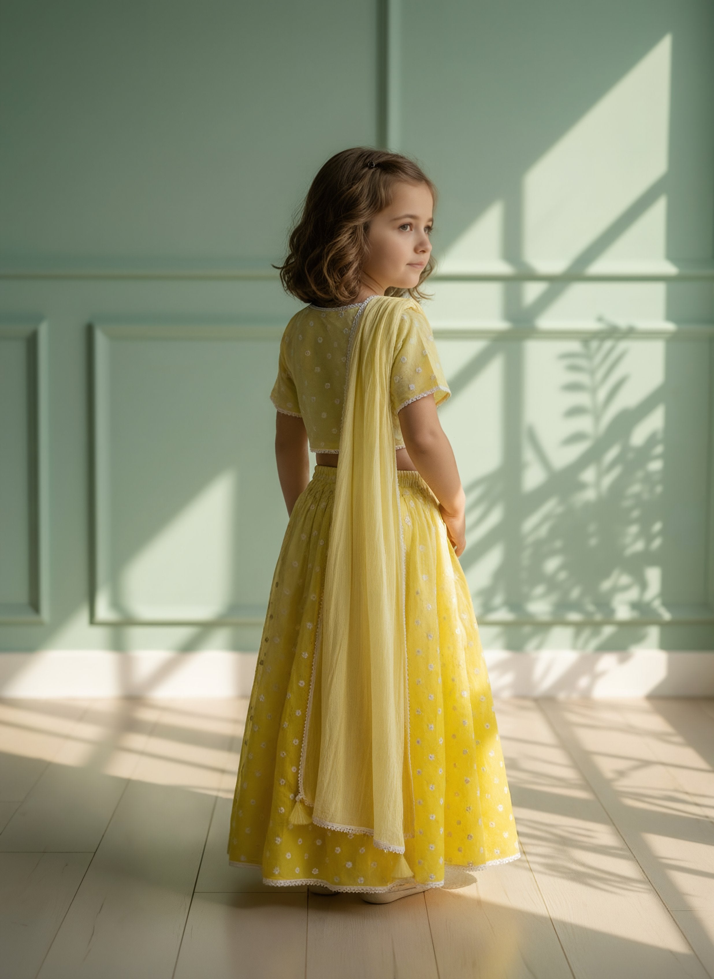 Yellow Ombre Embroidered Lehenga Choli Set