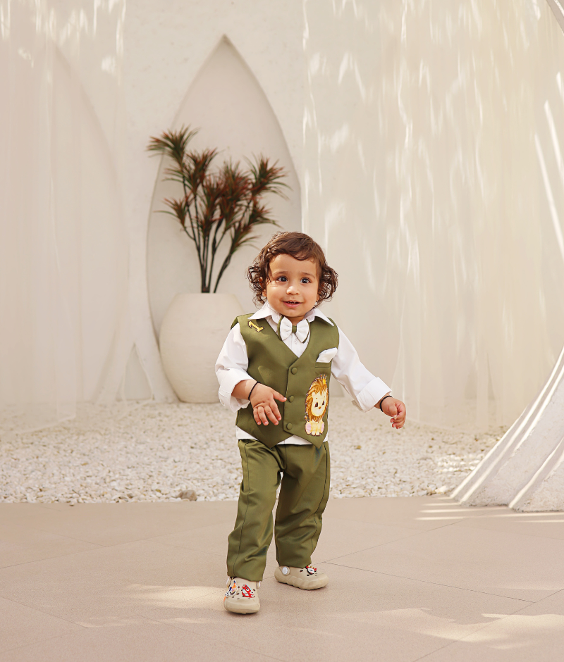Green Waist Coat with Pant and Shirt