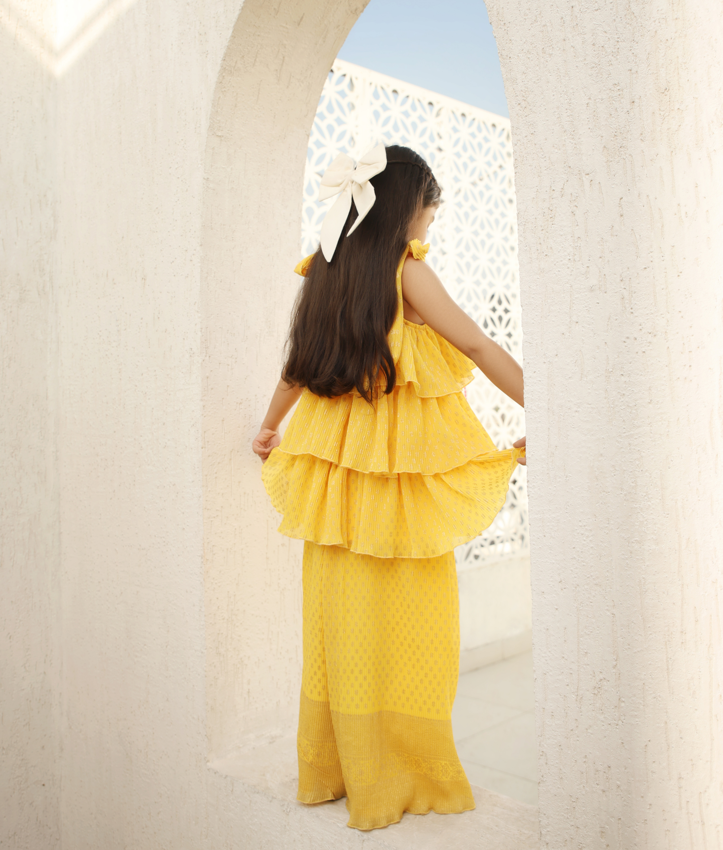 Yellow Printed Layered kurti with Plazzo