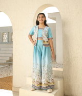 Blue Printed Crop with Plazzo