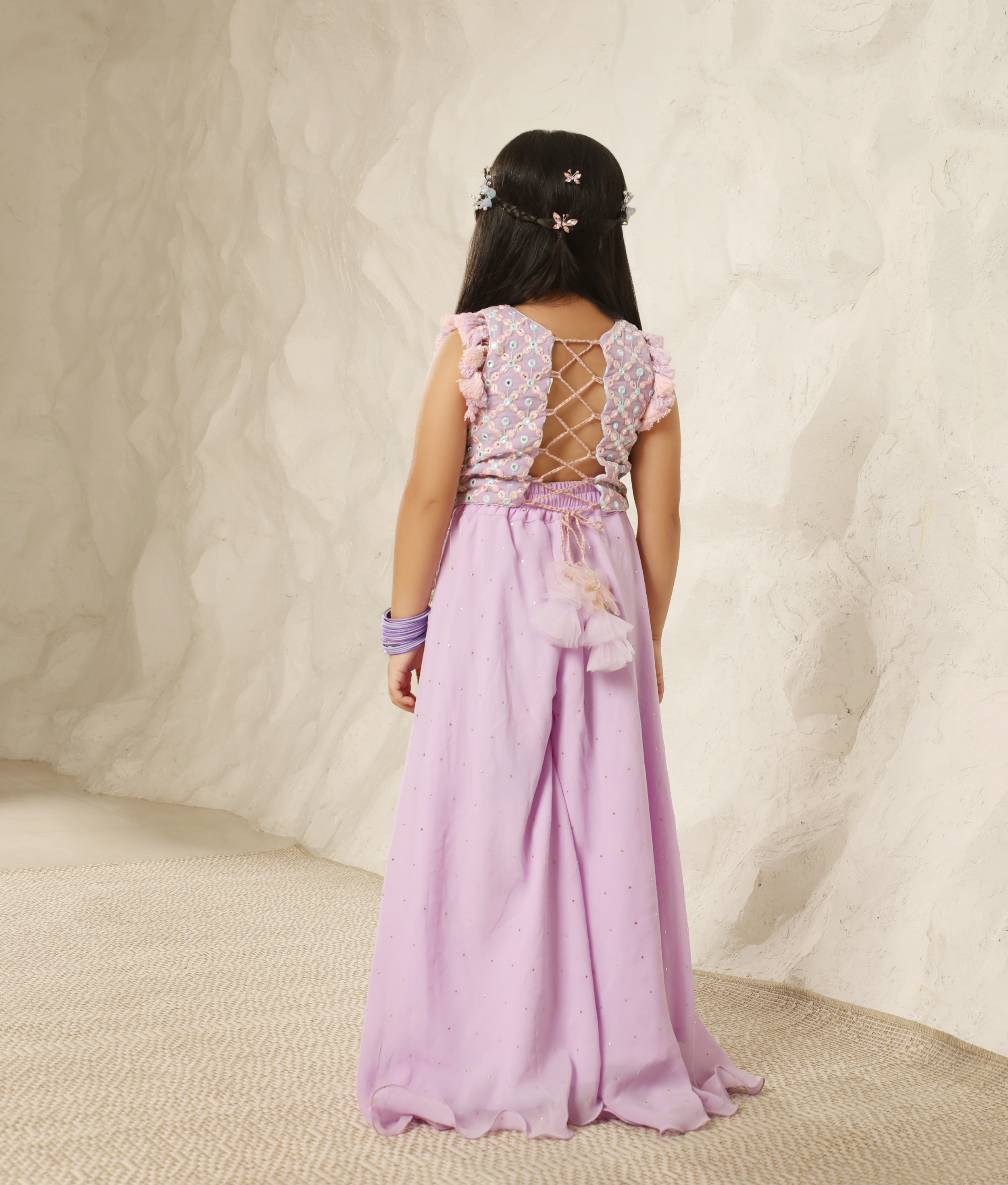 Lilac Mirror Embroidered Top with Plazzo Pant